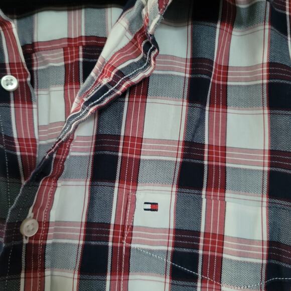 Tommy Hilfiger Men’s XL Red White Navy Striped Button Down Shirt Excellent - Picture 4 of 11